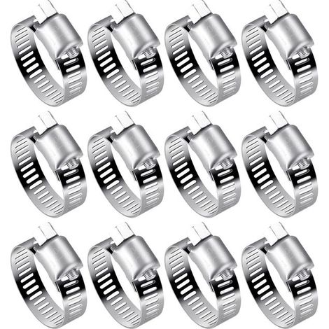 12-teiliges Set verstellbarer Schlauchschellen 16-25 mm, Metall-Schraubschlauchklemmen für Wasserschläuche, Benzintanks und Kfz-Schläuche (1/5)