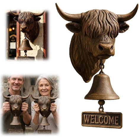 Cloche De Bienvenue pour Porte D'Entrée Cloche d'accueil Vache Décoration pour Jardin,Sonnette de Porte Murale,pour Porche Maison Extérieur Jardin Portail Ranch Ferme Cadeau De (1/5)