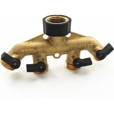 Garden tool tap, water dispenser with 1 inlet and 4 outlets, made entirely of copper and rubber-coated, quick-connect fitting