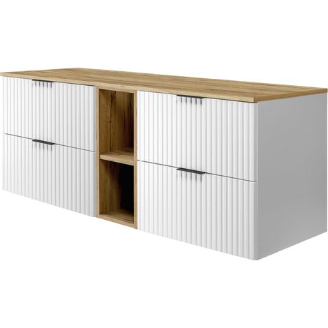 Mobile lavabo, Bianco / Rovere Craft + maniglia nera, 140(2 x 60 + 20) x 57 x 46 cm + Piano (1/5)