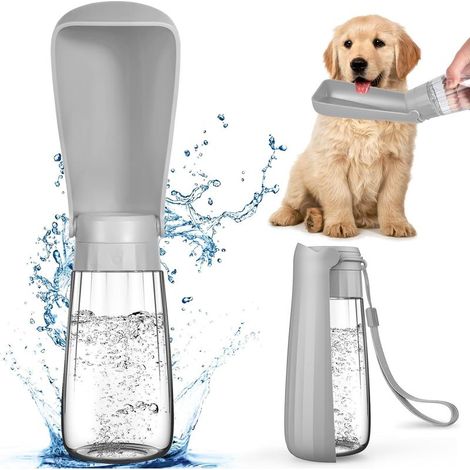550-ml-Wasserflasche für Hunde und Katzen, 150° faltbare Hunde-Wasserflasche, auslaufsicherer tragbarer Wasserspender, geeignet für Ausflüge, tägliche Spaziergänge, Reisen, Camping (Grau) (1/5)