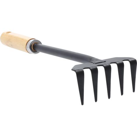 Ancinho De Jardim Manual Robusto Com 5 Dentes E Cabo De Madeira. (1/5)