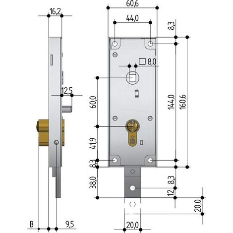 serratura per basculante/garage cilindro a profilo europeo interasse 60 mm