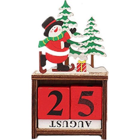 Calendrier de Noël en bois décoratif, calendrier perpétuel réutilisable de bureau, motif bonhomme de neige créatif, accessoire photo pour bureau, maison, décoration de table-12.573.5cm (1/3)