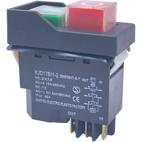 Interrupteur Électromagnétique 6 Broches 15A 250V AC IP55 Sécurité Étanche Bouton-Poussoir Équipement