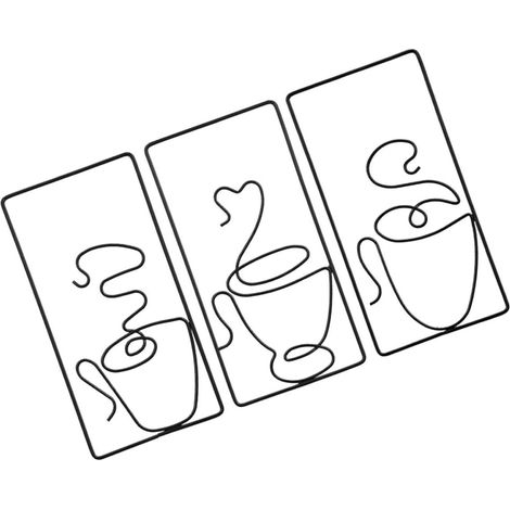 Lot de 3 Tableaux Muraux en Fer Noir Décoration Murale Métal Chic et Créative pour Café ou Maison Style Artistique Délicat (1/5)