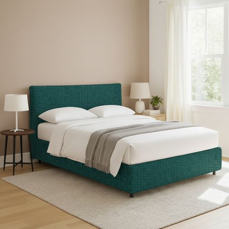 Letto Matrimoniale Crewe, Sfoderabile, Contenitore Made in Italy, Verde Petrolio (1/5)