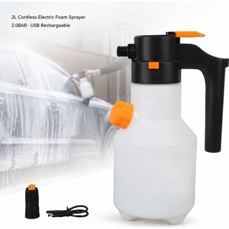 Spruzzatore di schiuma elettrico da 2 litri - Ricaricabile tramite USB - Alta pressione 2 bar - Senza fili per lavaggio auto e giardino - Bianco (1/5)