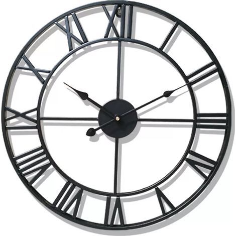 Retro metal wall clock with Roman numerals, silent and precise, for the living room, various styles of wall clocks, black (1/5)