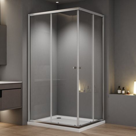 WDWRITTI Duschkabinen Schiebetür 100x100 cm Eckeinstieg Duschabtrennung mit Doppel Schiebetüren aus 6mm ESG Sicherheitsglas, Höhe 185cm (1/5)