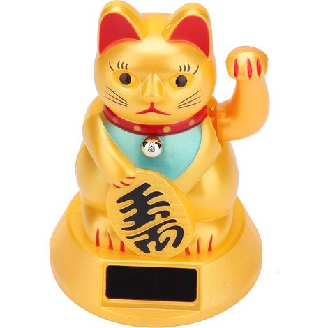 Chat porte-bonheur solaire qui salue et fait signe, déco voiture et maison, figurine chanceuse ondulante (1/5)