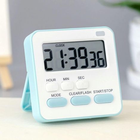 Minuteur de cuisine, mini-réveil créatif avec tableau magnétique et compte à rebours pour ustensiles, de couleur bleue. (1/5)