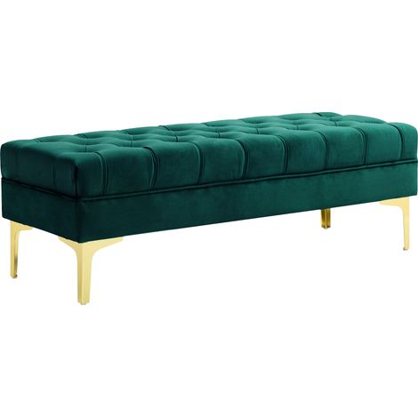 Panca Fondo Letto Imbottita con Rivestimento Trapuntato in Tessuto Effetto Velluto, 118x45x42 cm, Verde Scuro