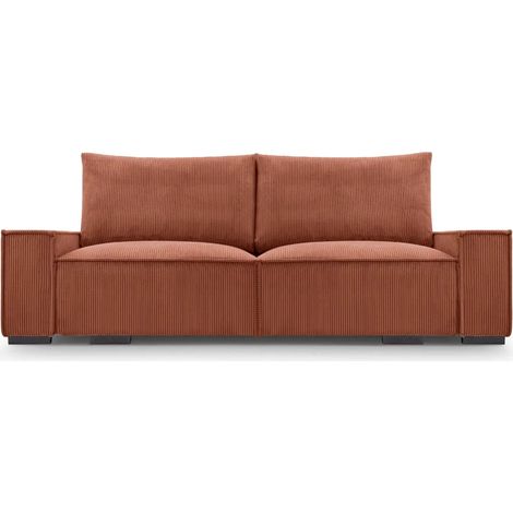 CLARY - Canapé droit convertible velours côtelé 2 places - Terracotta (1/5)