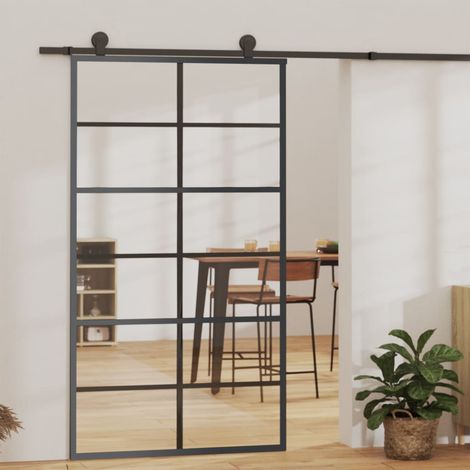 Porte coulissante,Porte glissante pour l'Intérieure Verre ESG et aluminium 102x205 cm Noir VDVM167048 (1/5)