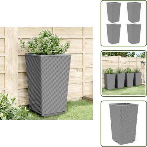 Jardinières 4 pcs gris clair 32,5x32,5x57 cm polypropylène - Jardinières En Rotin - Jardinières Extérieures - Pots De Fleurs - Décoration De Jardin - Pot De Plante (1/5)