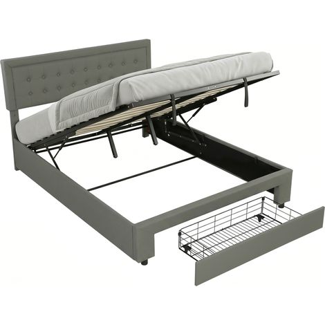 HOMCOM King Bed Frame with Storage and Adjustable Headboard, Grey (1/5)