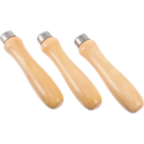Lot de 3 manches de lime en bois, finition beige, poignée ergonomique antidérapante, pour outils de menuiserie et travail manuel (1/5)