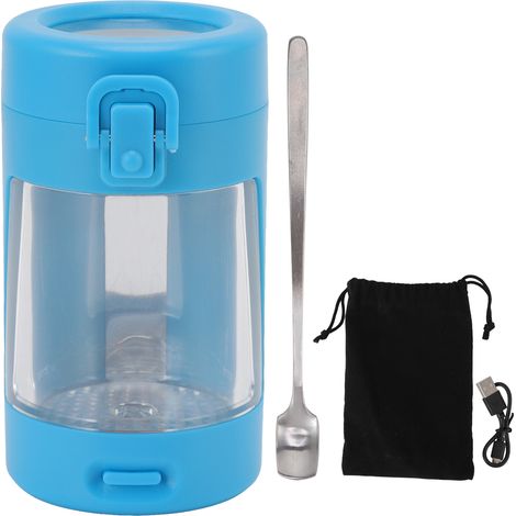Pot de stockage de cigarettes transparent avec bouchon lumineux LED, loupe intégrée, hermétique et portable, contenant une cuillère, bleu