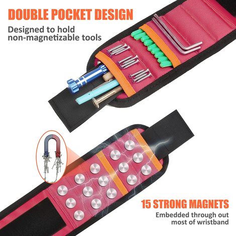 Bracelet Magnetique - 15 Aimants Integres - Pour Vis Ecrous Forets - Double Poche - Polyester Balistique 1680D - Taille Unique (1/5)