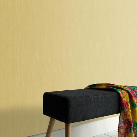Papier peint uni jaune moutarde moderne | Tapisserie jaune unie chambre & couloir | Papier peint intissé vinyle bureau & salon (1/2)