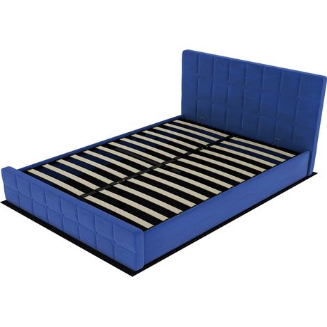 Cama tapizada de terciopelo azul con cabecero 140 x 200 cm HOMVRA (1/5)