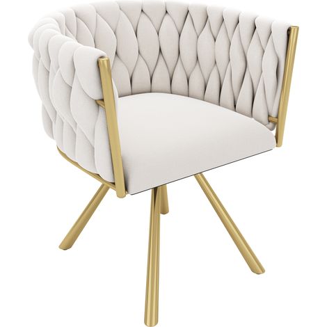 Silla de comedor giratoria de terciopelo beige con patas de metal dorado MODENUIT (1/5)