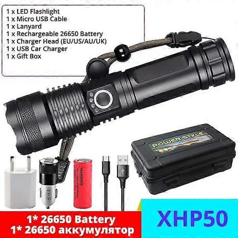 Lampe torche LED puissante 10000M XHP999 XHP50.2, lampe tactique rechargeable pour l'extérieur, lampe de camping USB 18650 (1/5)