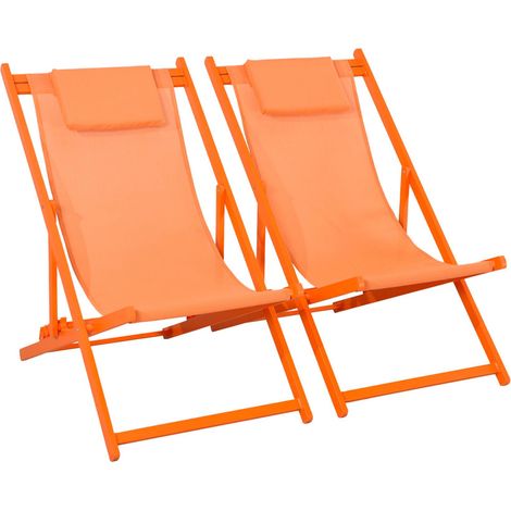 Set of 2 Aluminium multi-position sun loungers Orange 99x88.5x58 cm - Gaia