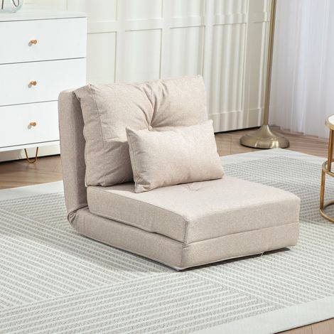 Canapé convertible 1 place avec coussin, dossier inclinable réglable, beige - fauteuil lounge inclinable