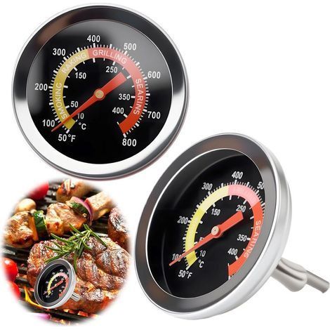 Lot de 2 manomètres de température pour barbecue Cadran de 52 mm Thermomètre à charbon de bois Thermomètre pour four Port, agneau, bœuf, pizza (1/5)