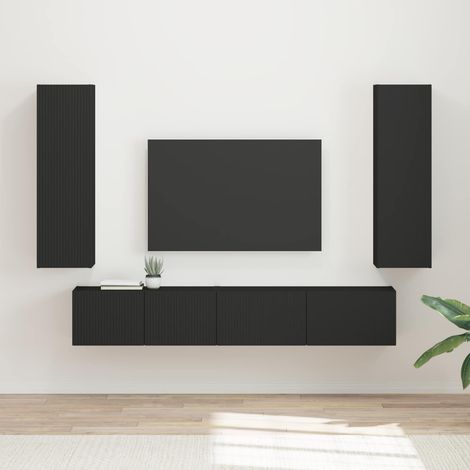 TV-Schrankset Wandmontiert 3 pcs Schwarz Holzwerkstoff