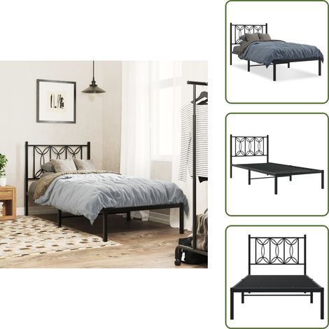 The Living Store Cadre de lit métal sans matelas avec tête de lit noir 80x200 cm - Cadre De Lit - Lit Double - Lit Metal - Lit Moderne - Literie (1/5)