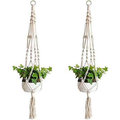 Support et plateau pour jardinière 2 pièces cintre pour plantes, panier suspendu en macramé corde de coton panier suspendu cintre de fleurs cintre pour plantes d'intérieur extérieur plafond décoration