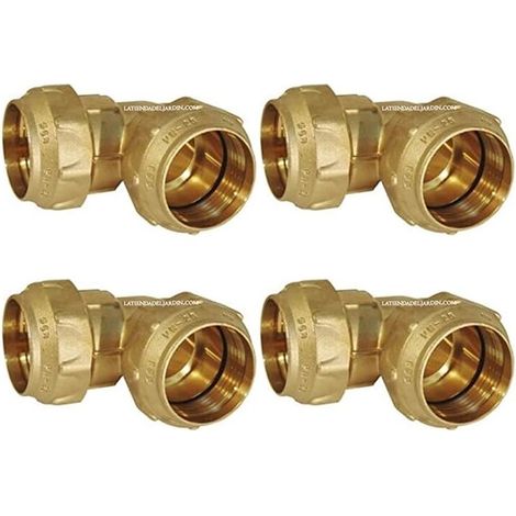 Lot de 4 Coude compression égal laiton 25 mm pour tuyau polyéthylène, plomberie et l'irrigation