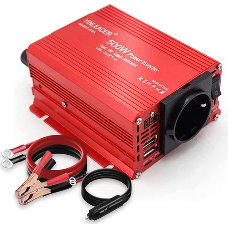 500W 12V 220V Konverter Dual USB Wechselrichter DC 12V AC 230V Spannungswandler, Transformator Wechselrichter mit Zigarettenanzünder-Steckdose (1/5)