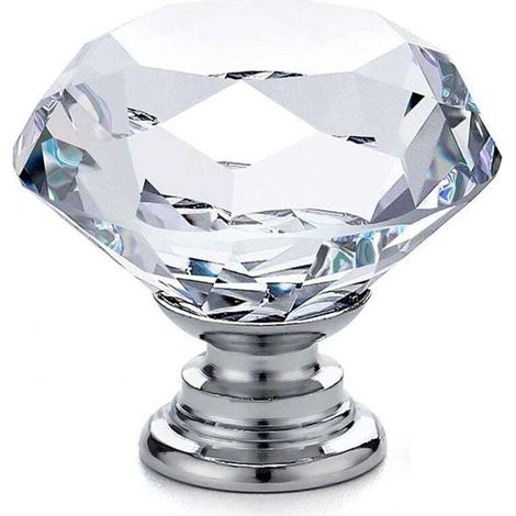 Poignées De Meubles En Verre Cristal 20 Pièces Diamant Transparent Base Argentée 30x28 Mm (1/4)