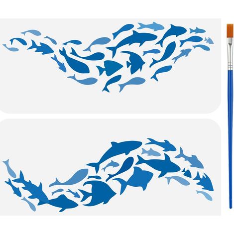 2 Pochoir de Peinture de Poisson Avec Pinceau 15X30cm Modèle de Peinture de Silhouettes de Poisson Pochoir de Peinture Thème Des Animaux Marins Divers Pochoirs Peinture de Poisson DIY (1/5)