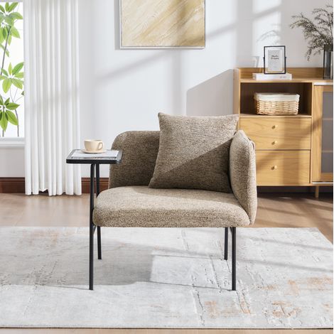 Poltrona relax in ciniglia con tavolino laterale e tasche portaoggetti beige (1/5)