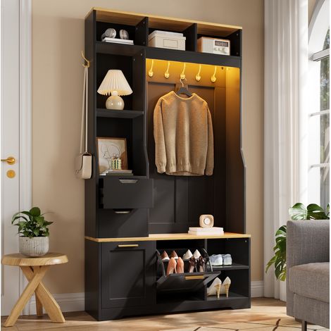 Recibidor con perchero 100x32x186 cm MDF y aglomerado negro LED - MEUBLIV (1/5)