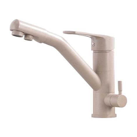 Robinet de cuisine à 3 voies, robinet de cuisine pivotant à 360°, robinet d'évier avec bec flexible, G3/8 pouce (robinet à triple raccordement avec filtre à eau, beige) (1/5)