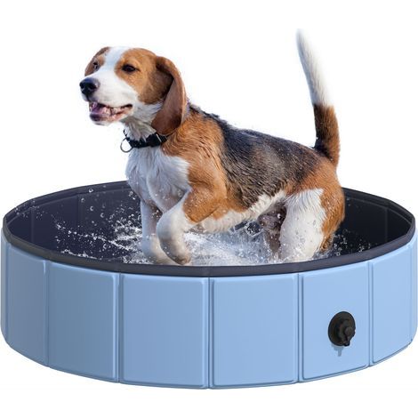Piscine pliable pour chiens et chats Ø80x20 cm, baignoire portable pour animaux de compagnie, PVC antidérapant, usages multiples, bleue (1/5)