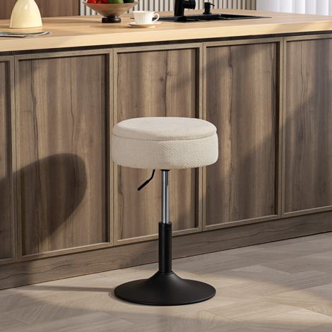 Barhocker mit Stauraum, höhenverstellbar, runder Drehhocker für die Küche, bezogen mit beigefarbenem Chenille