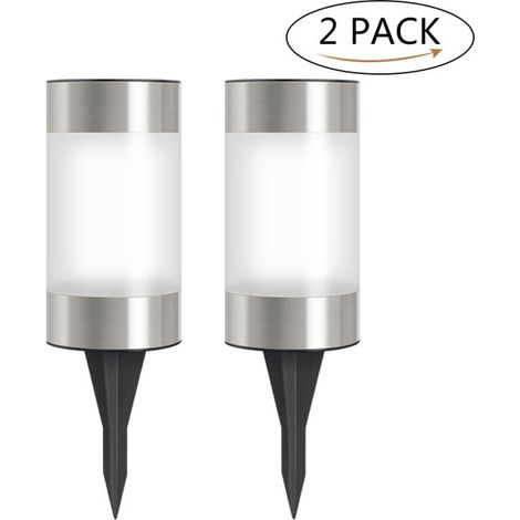 Ensemble de 2 bornes solaires design en acier inoxydable 2 en 1 (lumière blanche) (1/5)