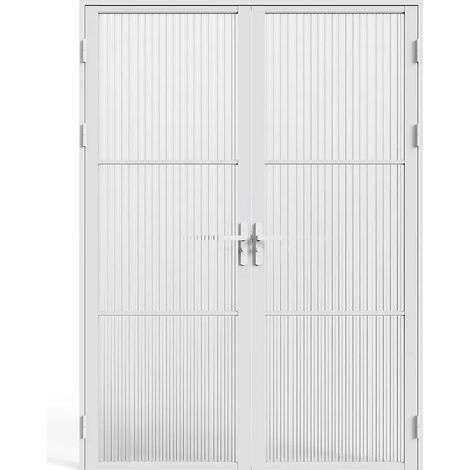 Blocco porta reversibile a battente in Alluminio e Vetro temperato Testurizzato - 2 x H204 x L73 cm - Bianco - MASERU (1/4)