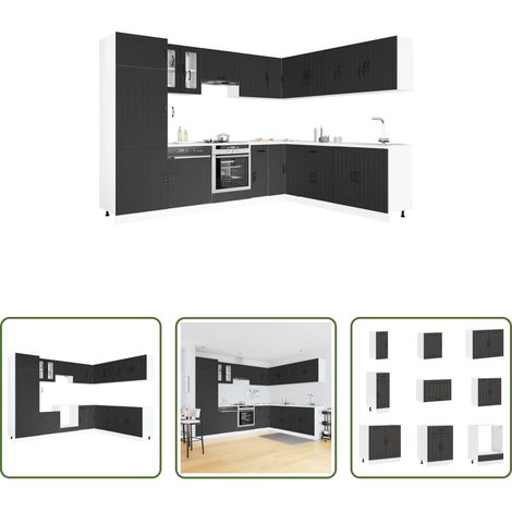 vidaXL Küchenregal - 14-tlg. Küchenschrank-Set Lucca Schwarz Holzwerkstoff (1/5)