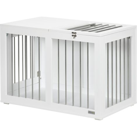 Cage pour chien à 2 portes, verrouillable, en maille d'acier, 80 cm x 50 cm x 56,5 cm, blanc et argent (1/5)
