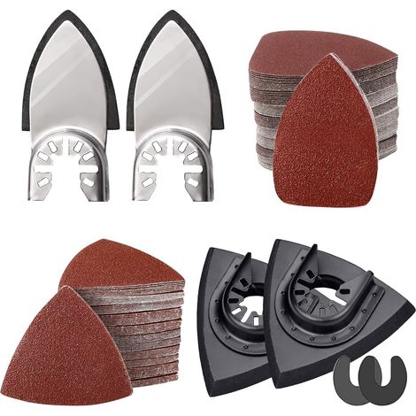 206 pièces plateau de poncage triangulaire Kit, 2 Doigts De Ponçage, 2 Plateau De Ponçage, 100 Triangles De Ponçage, 100 Feuille Abrasive Pour Doigts De Ponçage, 2 Rondelles (1/5)