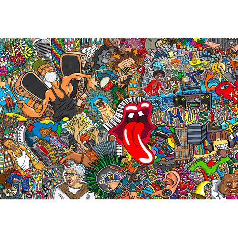 Papier peint panoramique street art multicolore | Tapisserie panoramique graffiti original | Papier peint panoramique tag chambre ado - 270 x 400 cm (4 pièces) (1/2)