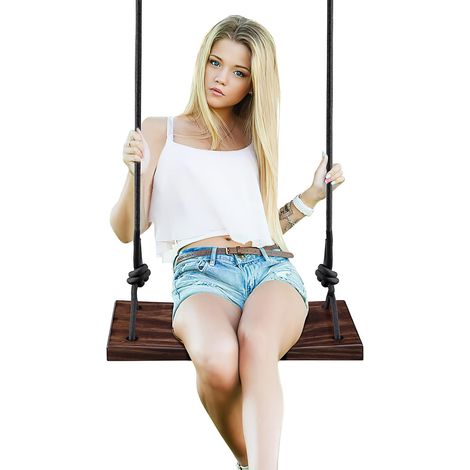 Balançoire en Bois Adulte Siège Suspendu Swing Outdoor avec Cordes Réglable pour Arbre Aire de Jeux Extérieur Intérieur (1/5)
